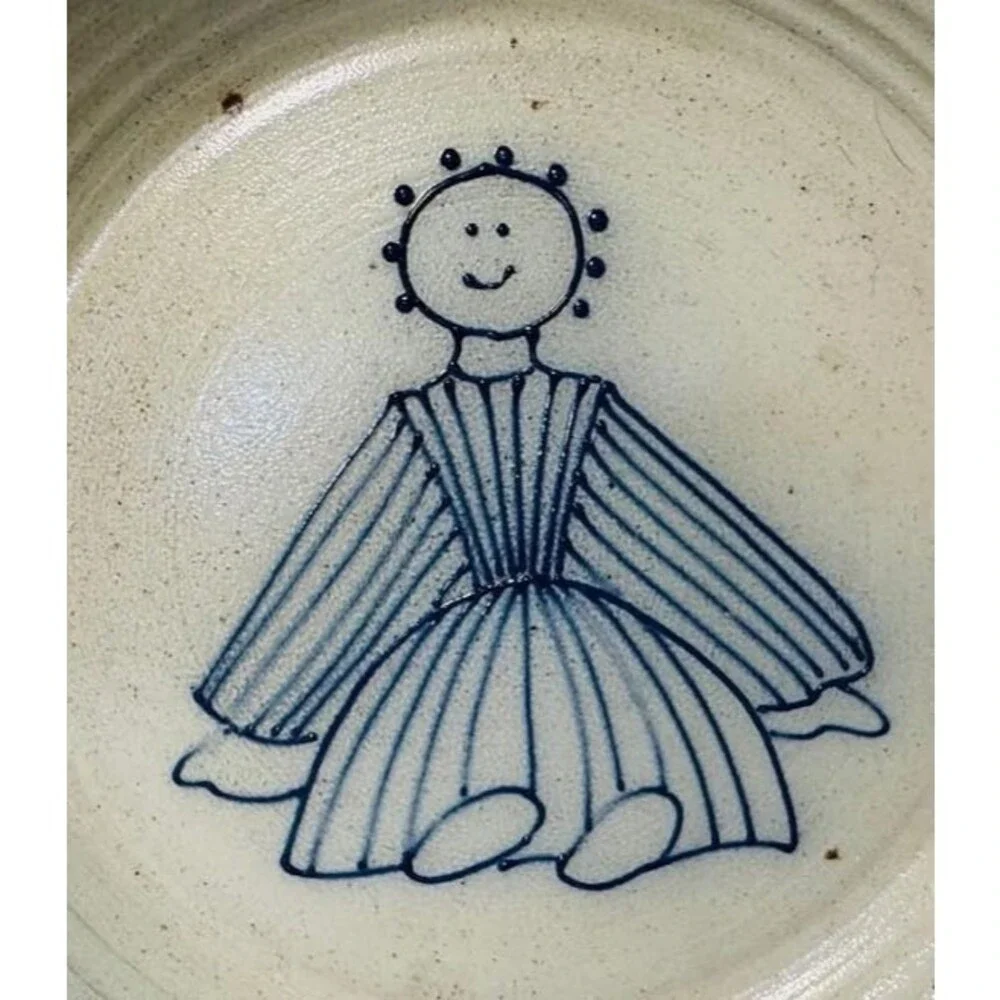 VINTAGE ELDRETH POTTERY (PA) STONEWARE SPONGE PAINT POTTERY SIGNED PLAT
